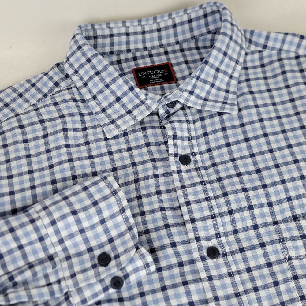 UNTUCKit Soligo Mens XL Extra Large Slim Fit Blue Gingham Checkered Button Down